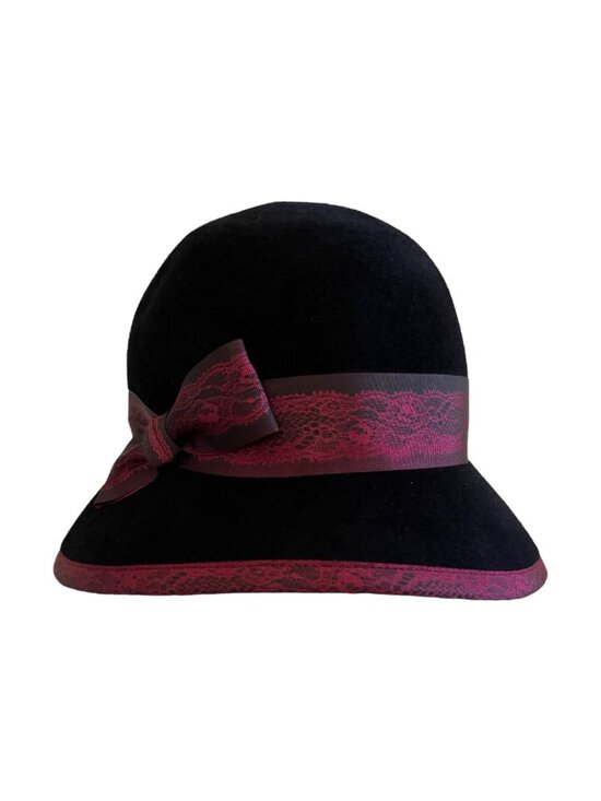 Louise Green Black Burgundy Lace Ribbon Bow Hat Cloche Style 100% Wool USA main image 10